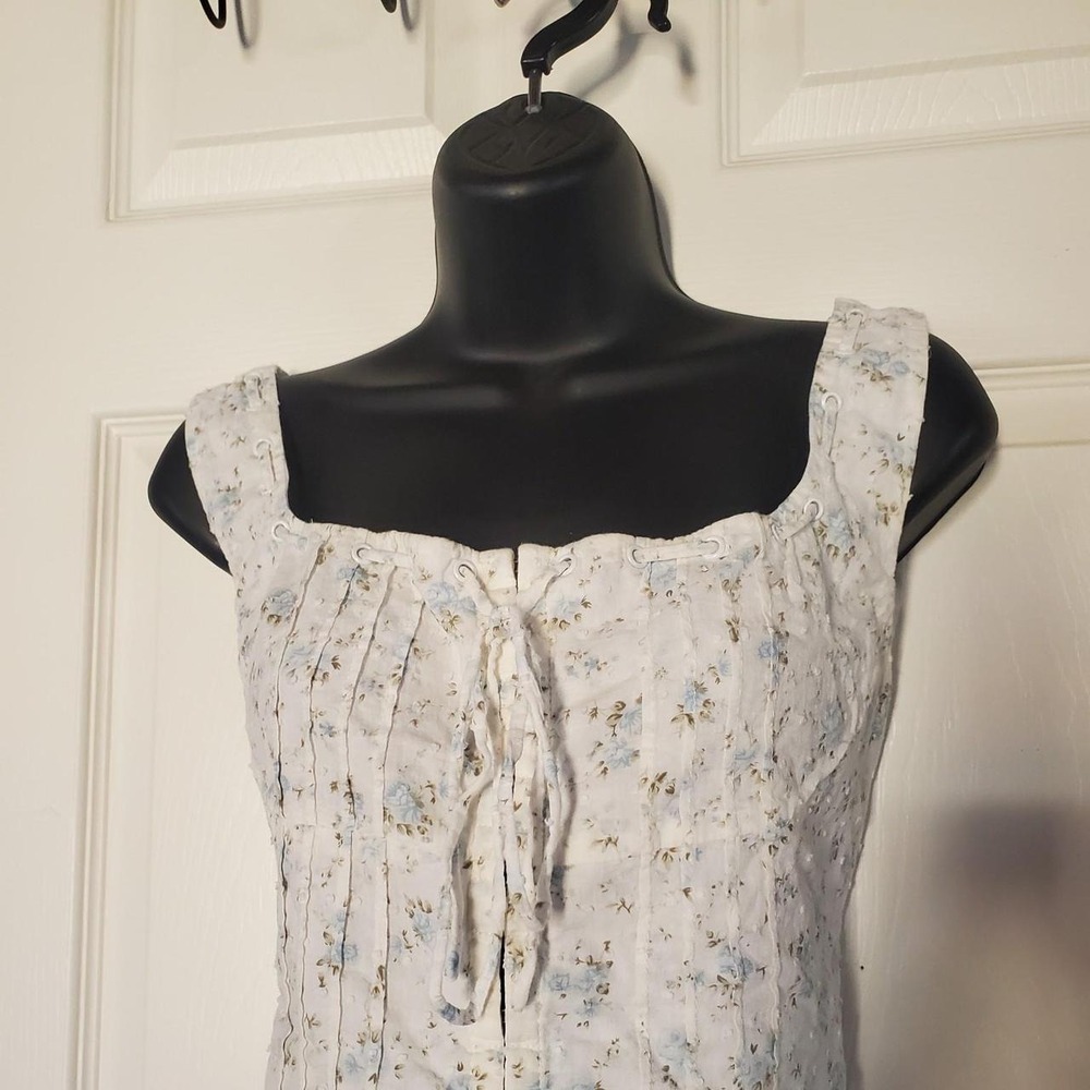 Square Neck Corset Top Cream Floral Bohemian Milkmaid Romantic Fairy Medium
